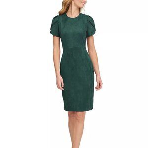 Calvin Klein Dark Green Faux Suede Tulip Sleeve Dress